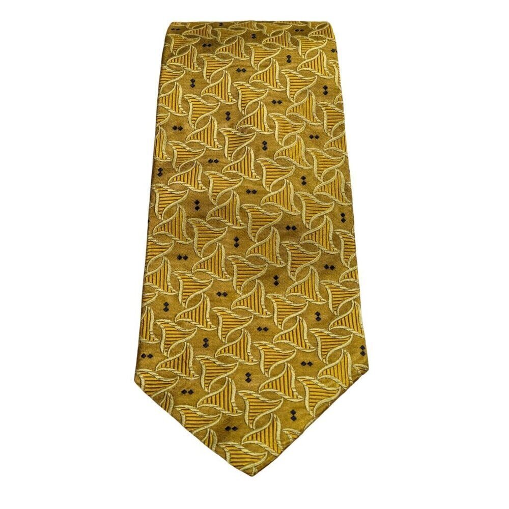 Vintage John Henry Silk Neck Tie Necktie Made In USA Gold Geometric Pattern - Picture 2 of 4